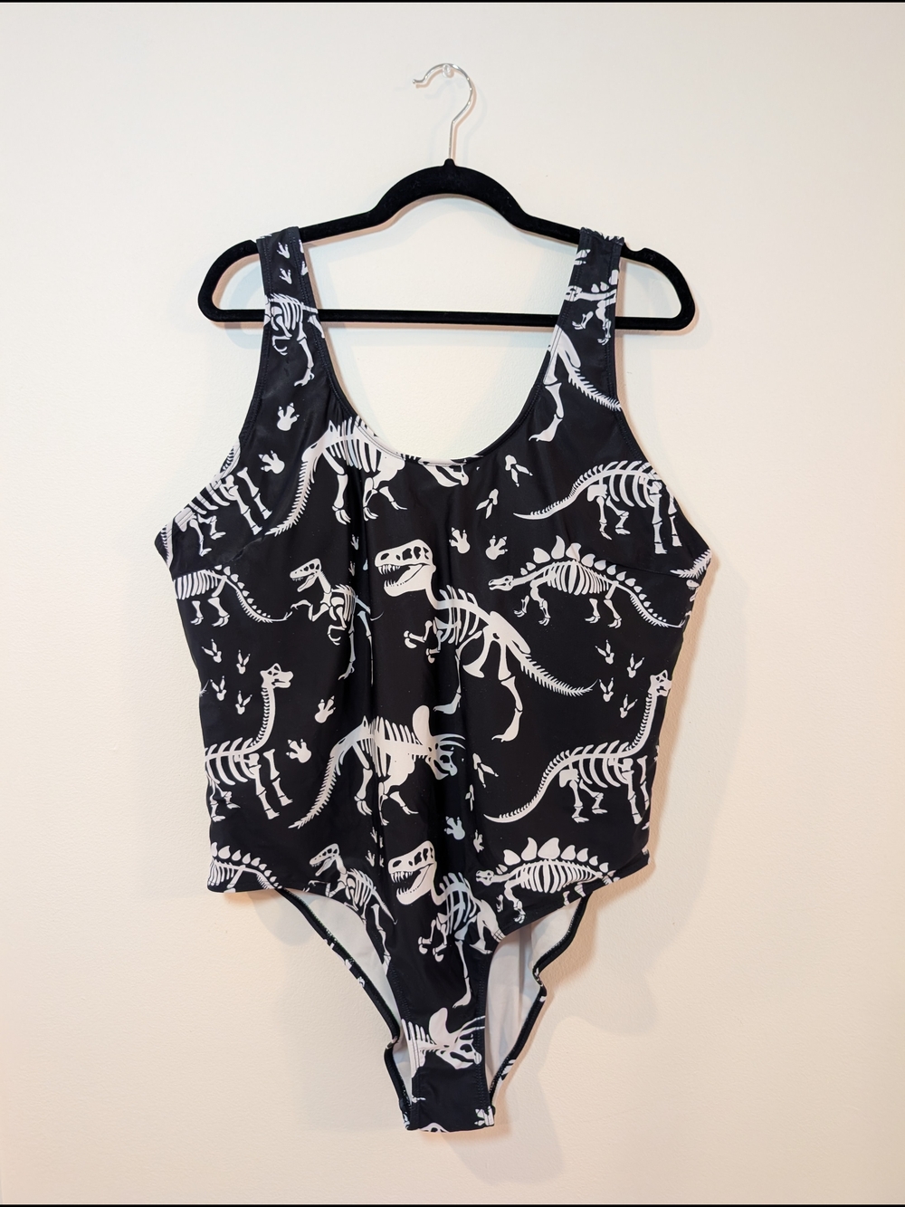 Black Dinosaur Skeleton One-Piece Swimsuit for Women